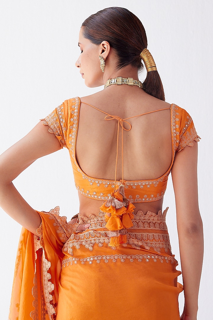 Orange Embroidered Wedding Saree Set by Devnaagri at Pernia's Pop Up Shop