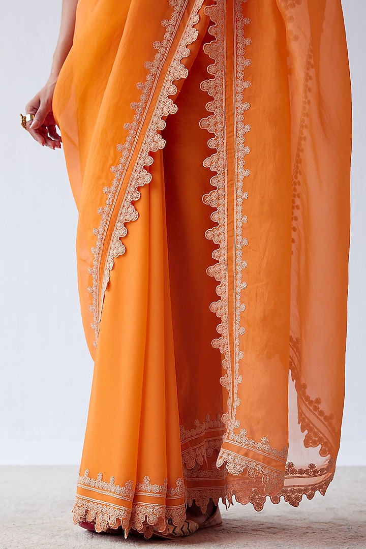 Orange Embroidered Wedding Saree Set by Devnaagri at Pernia's Pop Up Shop