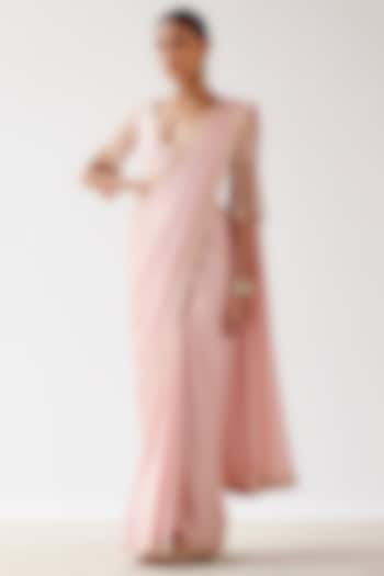 Blush Pink Dori Embroidered Wedding Saree Set by Devnaagri at Pernia's Pop Up Shop