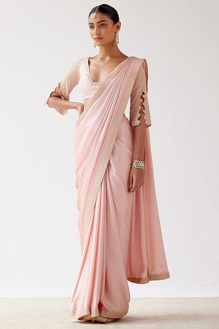 Blush Pink Dori Embroidered Saree Set by Devnaagri