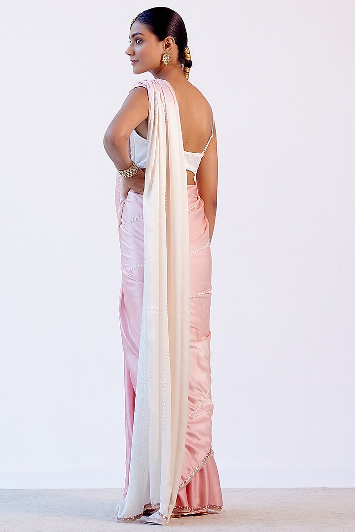 Blush Pink Wedding Saree Set With Embroidery by Devnaagri at Pernia's Pop Up Shop