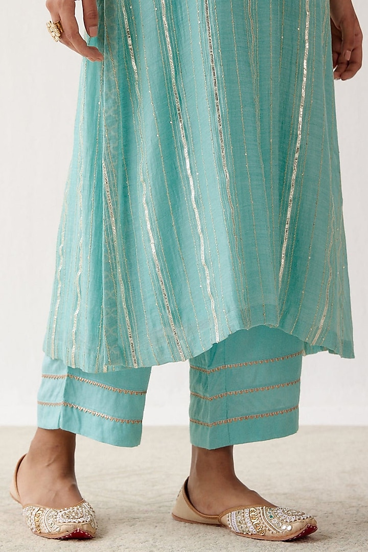 Aqua Blue Embroidered Kurta Set by Devnaagri at Pernia's Pop Up Shop