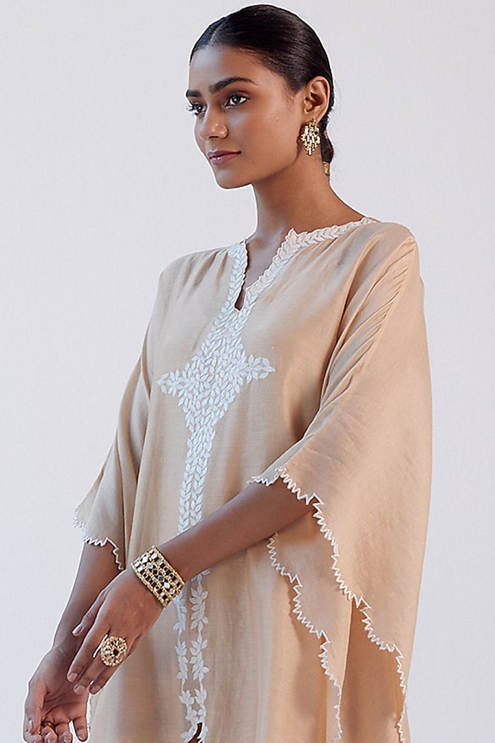 Beige Embroidered Kaftan Set by Devnaagri at Pernia's Pop Up Shop