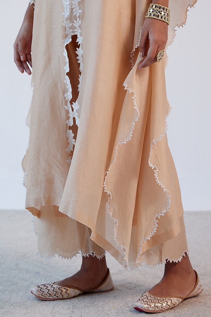 Beige Embroidered Kaftan Set by Devnaagri at Pernia's Pop Up Shop