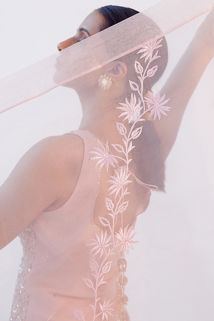 Blush Pink Embroidered Wedding Sharara Set by Devnaagri at Pernia's Pop Up Shop