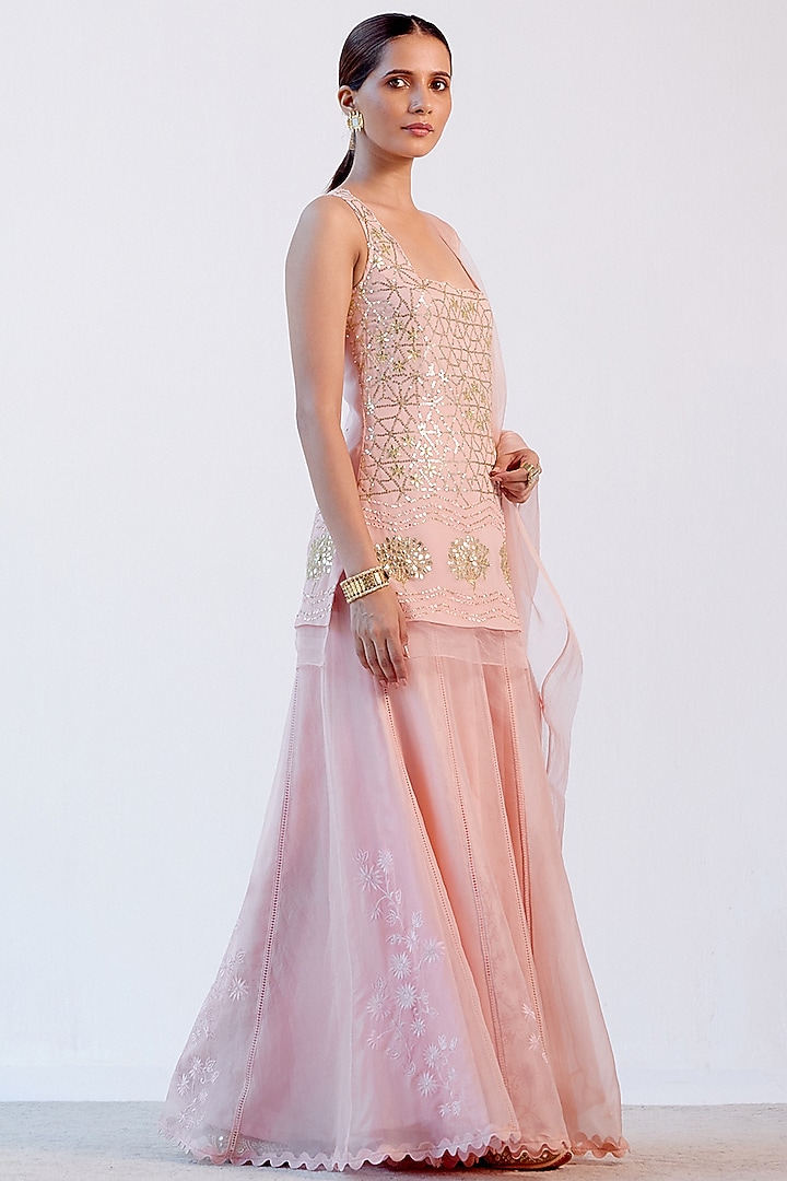 Blush Pink Embroidered Wedding Sharara Set by Devnaagri at Pernia's Pop Up Shop
