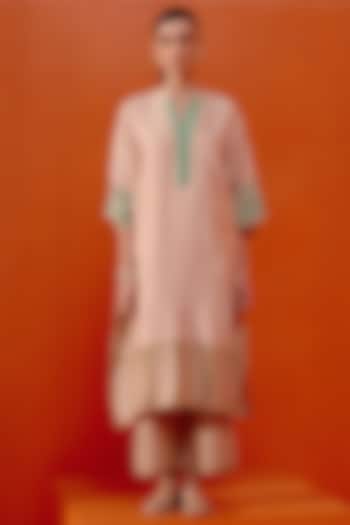 Beige & Green Silk Chanderi Dori Embroidered Kaftan Set by Devnaagri at Pernia's Pop Up Shop