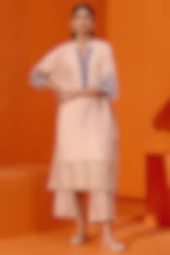 Beige & Blue Silk Chanderi Dori Embroidered Kaftan Set by Devnaagri at Pernia's Pop Up Shop