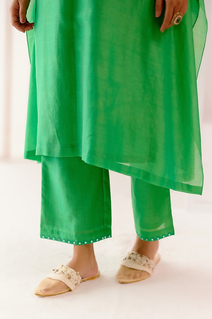 Green Silk Chanderi Dori Embroidered Kaftan Set by Devnaagri at Pernia's Pop Up Shop