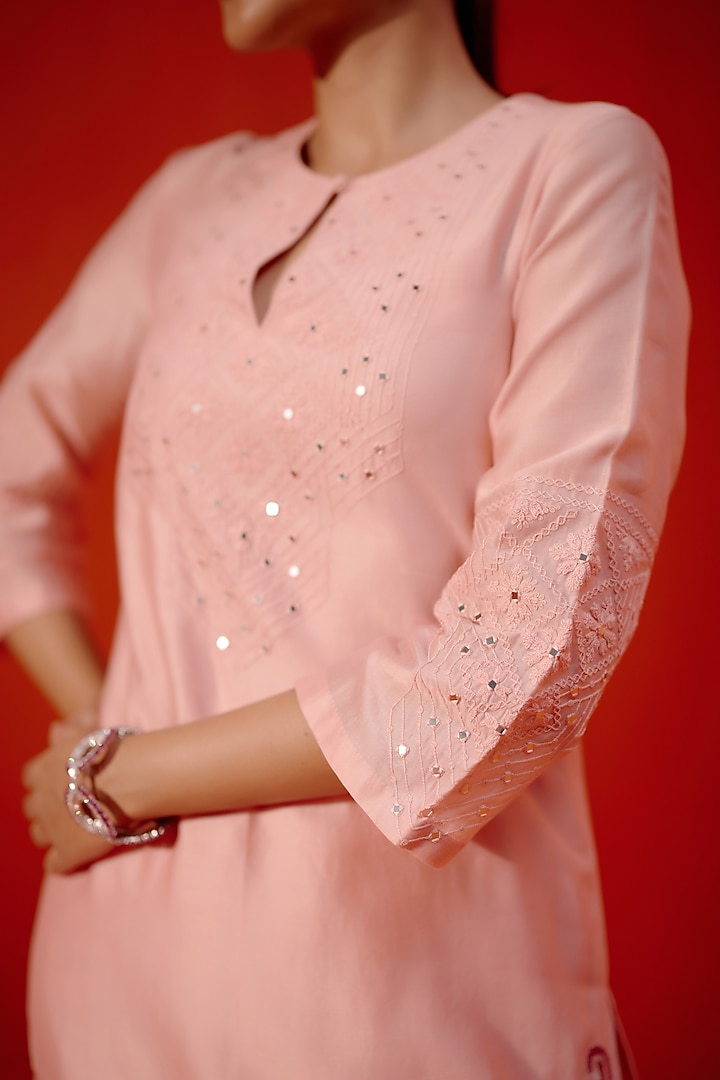 Blush Pink Silk Chanderi Dori Embroidered Kurta Set by Devnaagri at Pernia's Pop Up Shop