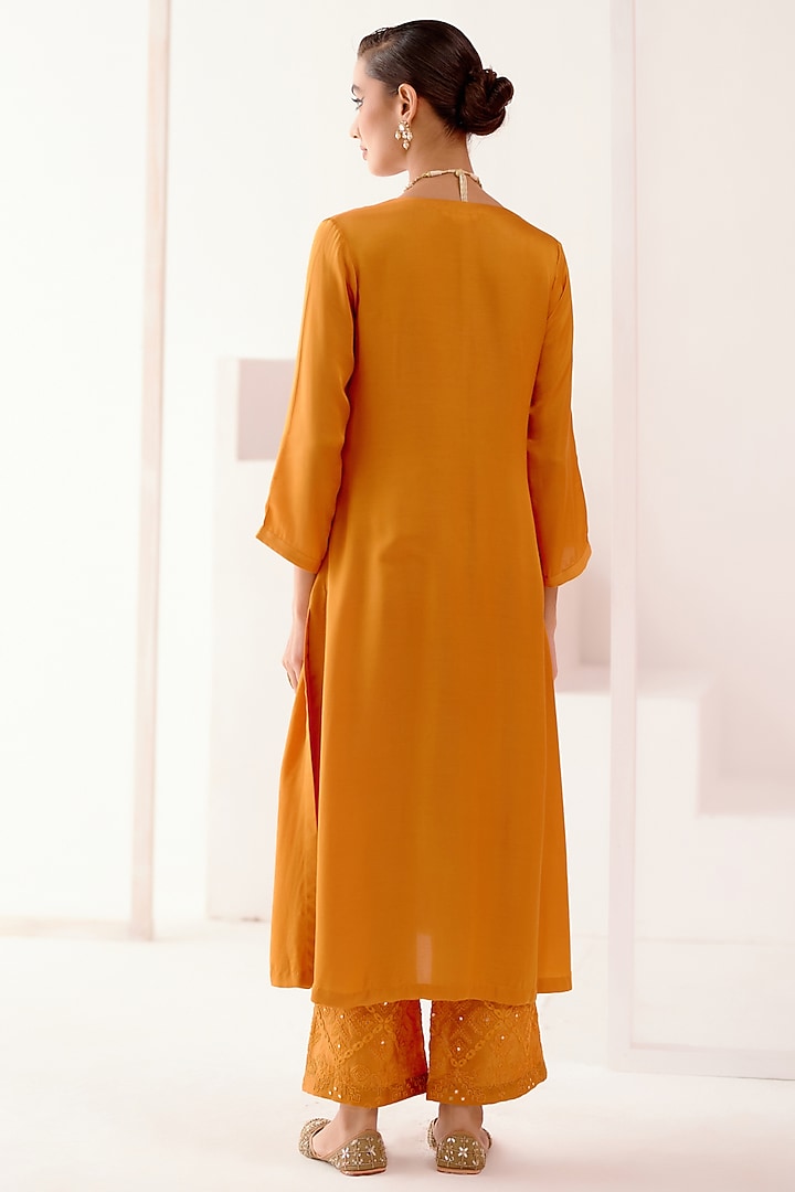 Orange Cotton Silk Satin Kurta Set by Devnaagri at Pernia's Pop Up Shop