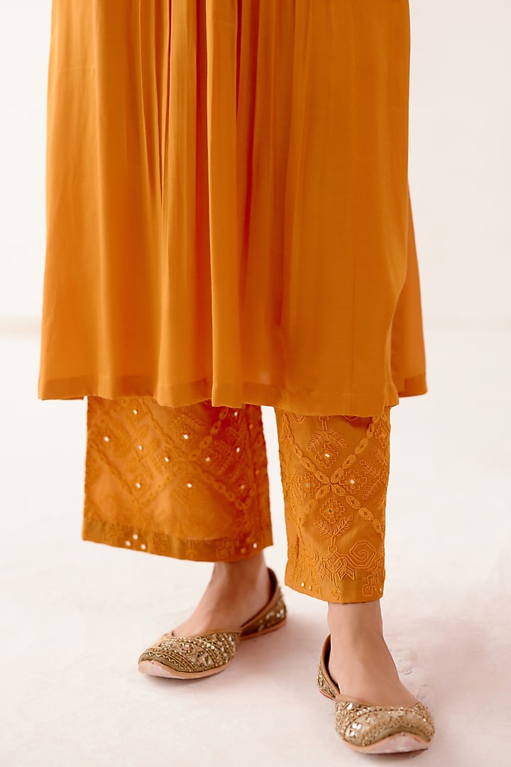Orange Cotton Silk Satin Kurta Set by Devnaagri at Pernia's Pop Up Shop