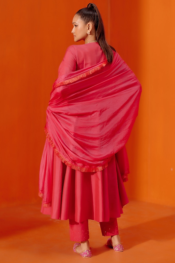 Rani Pink Cotton Silk Blend Dori Embroidered Angrakha Wedding Anarkali Set by Devnaagri at Pernia's Pop Up Shop