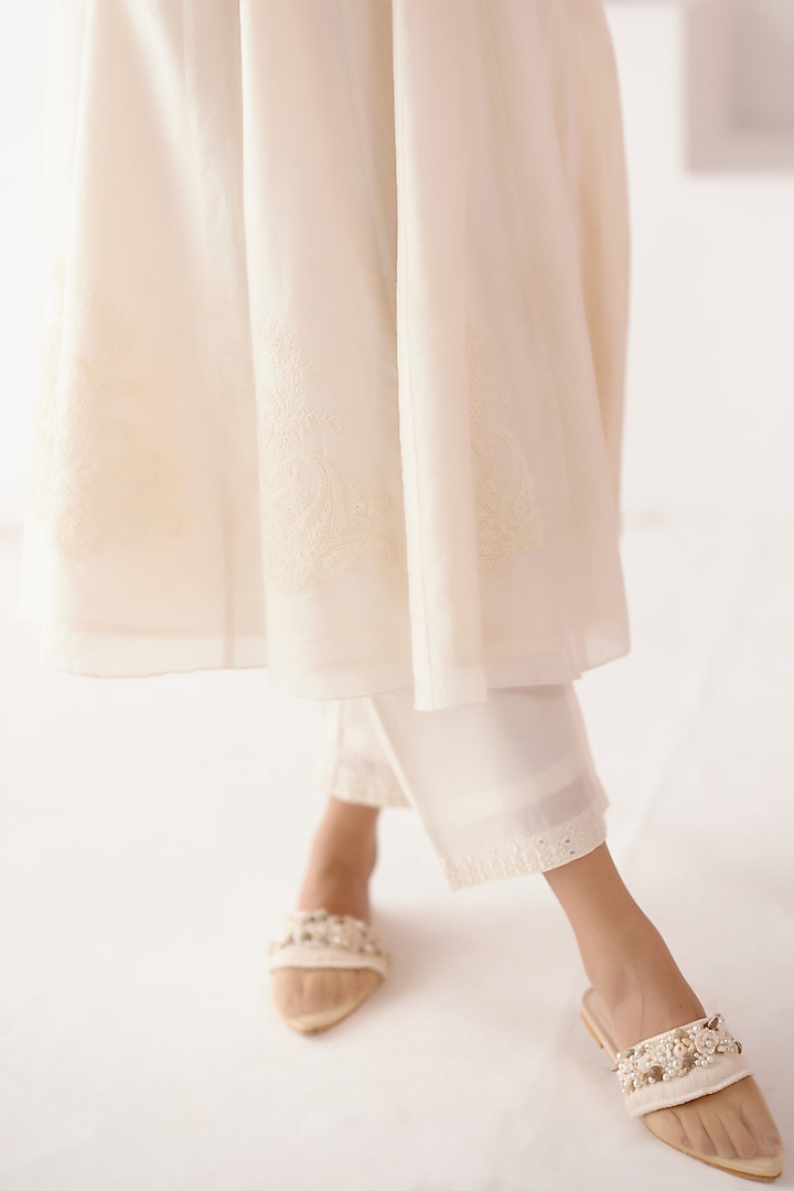Ivory Silk Chanderi Dori Embroidered Wedding Anarkali Set by Devnaagri at Pernia's Pop Up Shop