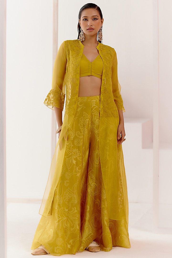 Mustard Cotton Silk Satin Sharara Set by Devnaagri at Pernia's Pop Up Shop