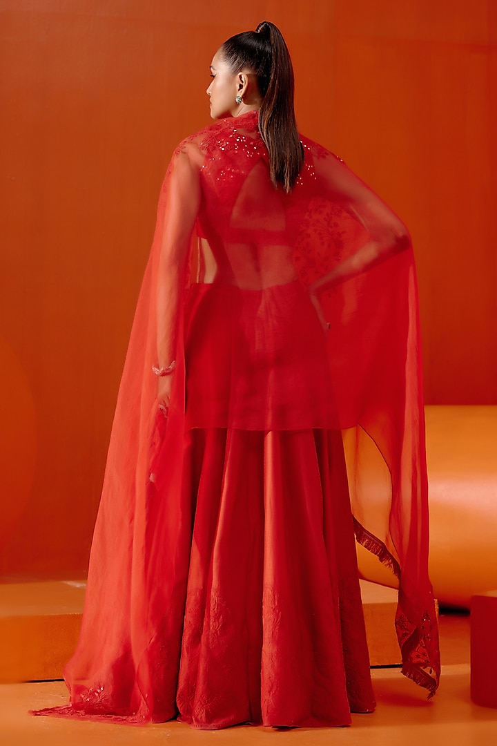 Red Chanderi Dori Embroidered Wedding Lehenga Set by Devnaagri at Pernia's Pop Up Shop