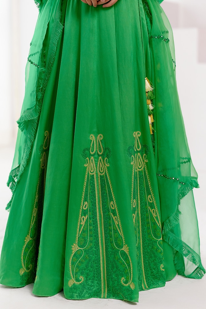 Green Cotton Silk Satin Dori Embroidered Wedding Lehenga Set by Devnaagri at Pernia's Pop Up Shop