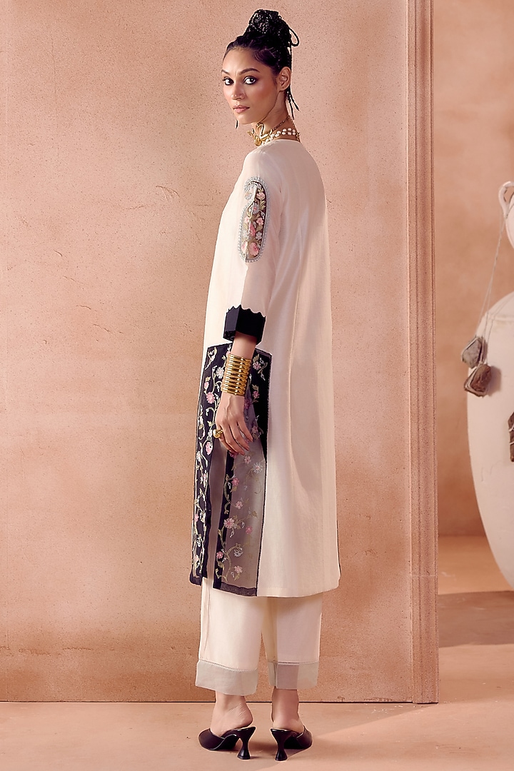 Ivory & Black Silk Chanderi Dori Embroidered Kurta Set by Devnaagri at Pernia's Pop Up Shop