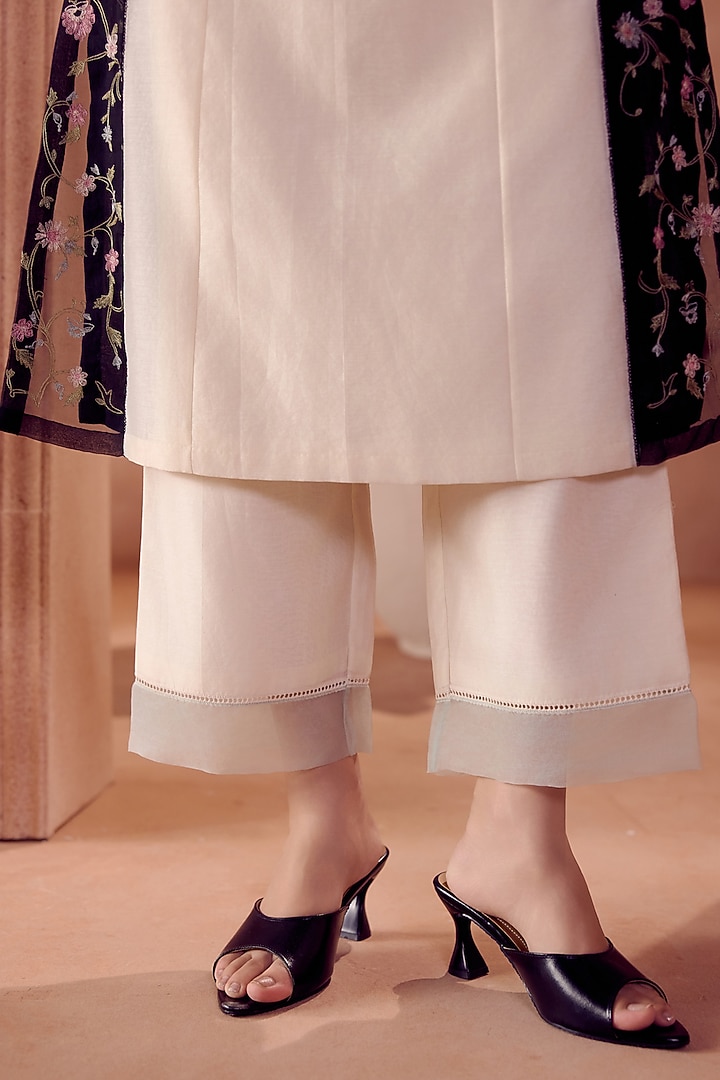 Ivory & Black Silk Chanderi Dori Embroidered Kurta Set by Devnaagri at Pernia's Pop Up Shop