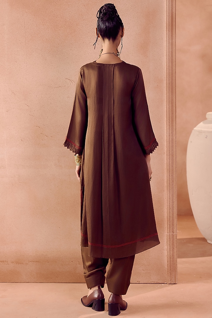 Brown Cotton Silk Satin Kurta Set by Devnaagri at Pernia's Pop Up Shop