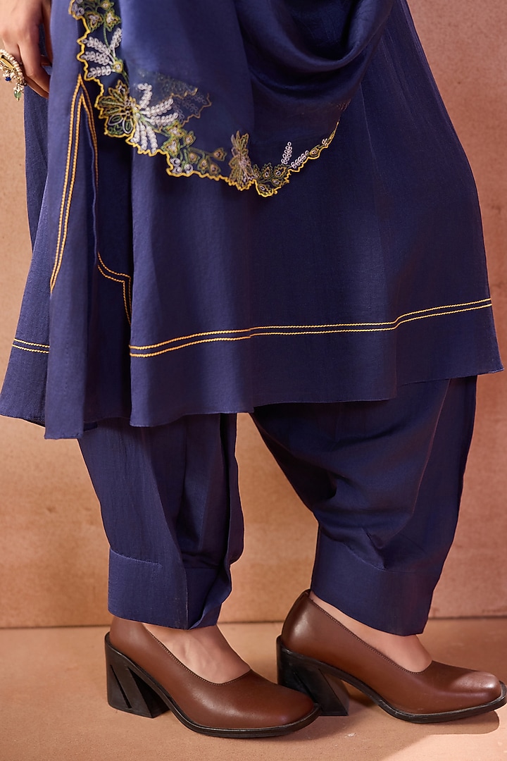 Navy Blue Cotton Silk Satin Kurta Set by Devnaagri at Pernia's Pop Up Shop