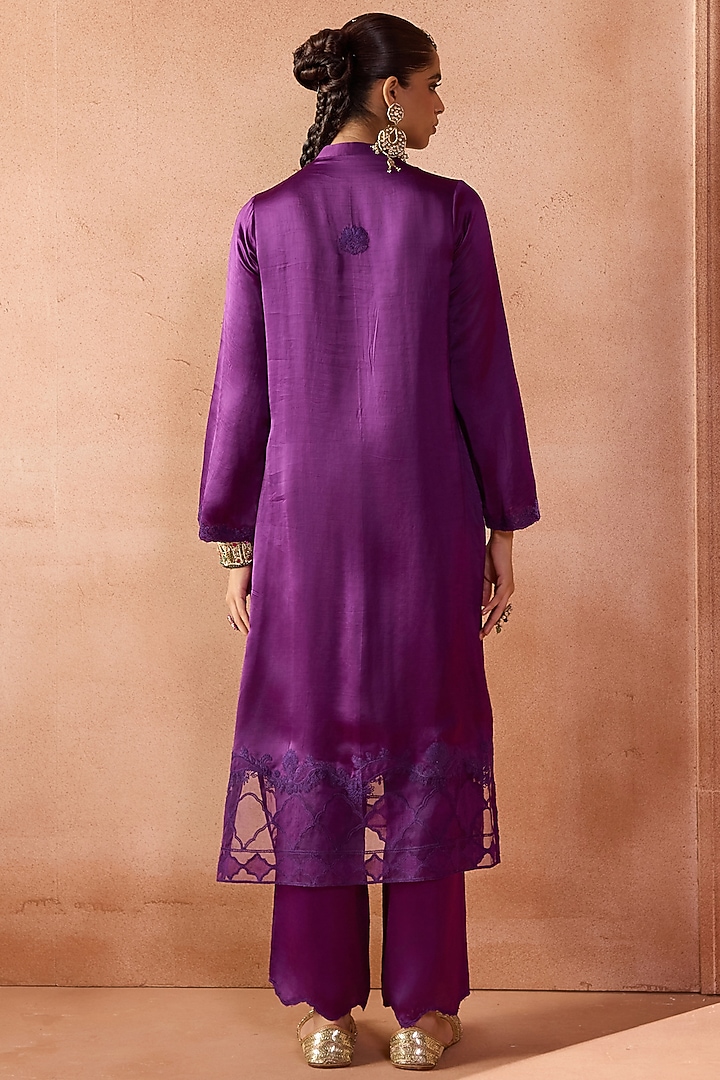 Purple Raw Silk Dori Embroidered Kurta Set by Devnaagri at Pernia's Pop Up Shop