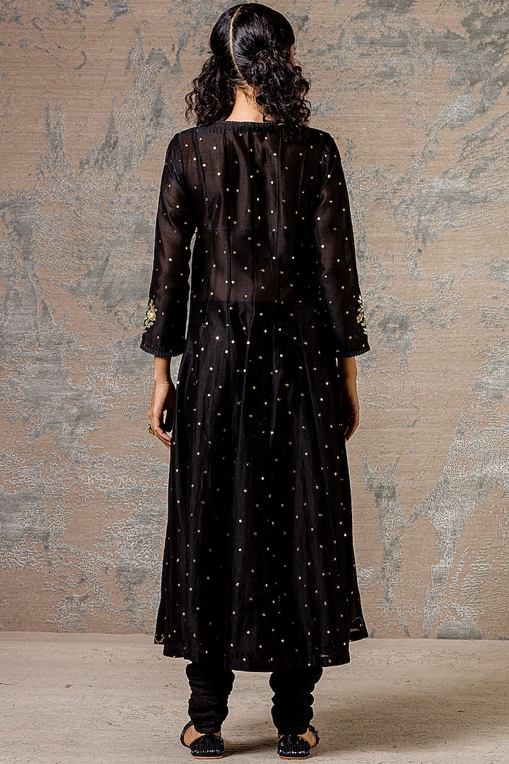 Black Sequins Hand Embroidered Kurta Set by Devnaagri at Pernia's Pop Up Shop