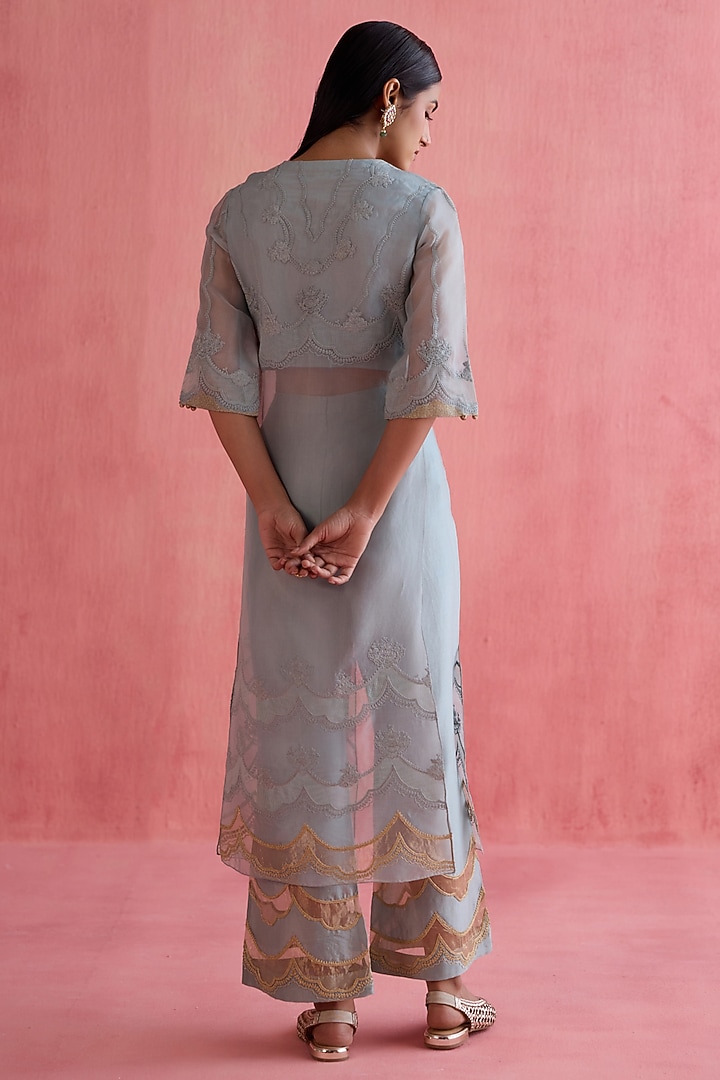 Blue Silk Chanderi Dori Embroidered Kurta Set by Devnaagri at Pernia's Pop Up Shop