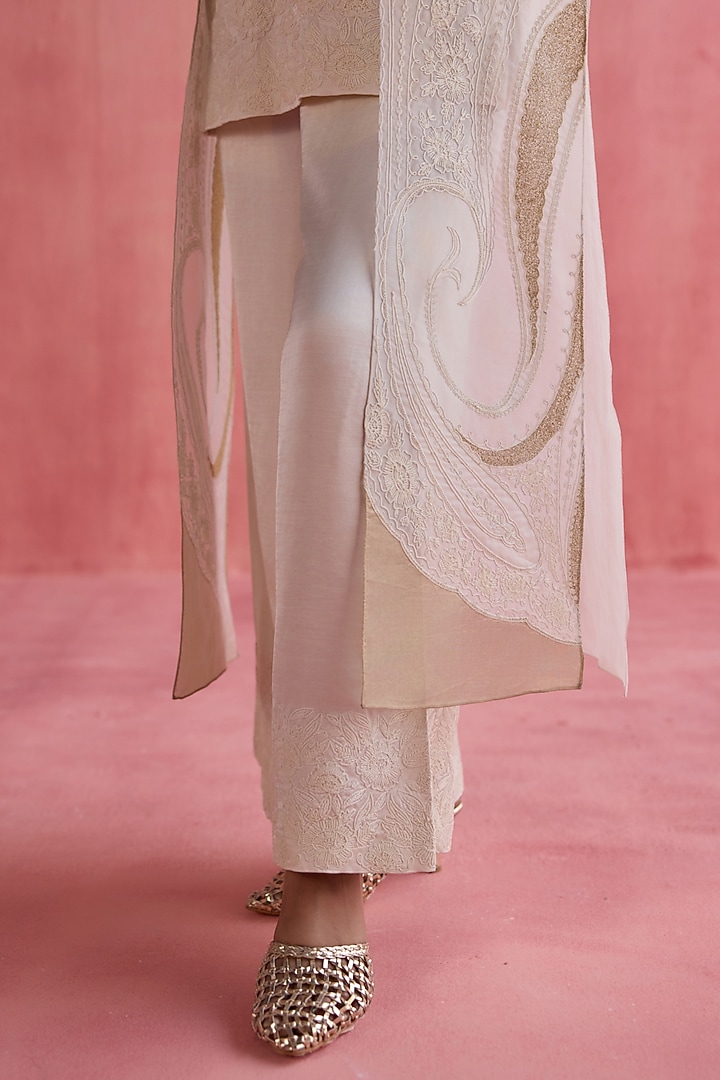 Ivory Silk Organza Dori Embroidered Jacket Set by Devnaagri at Pernia's Pop Up Shop