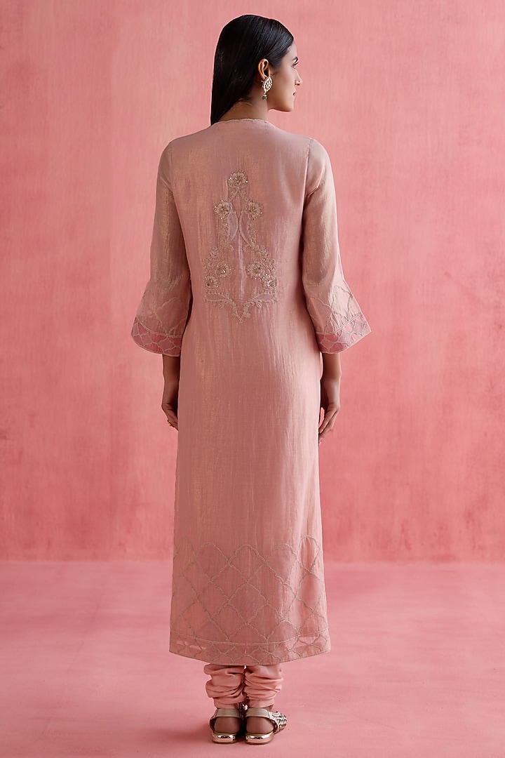 Blush Pink Shimmer Chanderi Sequins Embroidered Kurta Set by Devnaagri at Pernia's Pop Up Shop