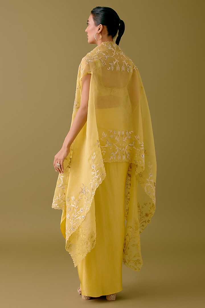 Yellow Satin Draped Skirt Set by Devnaagri at Pernia's Pop Up Shop