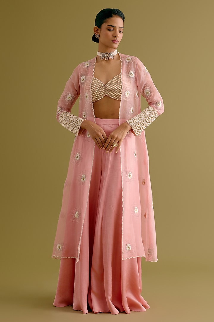 Blush Pink Satin Sharara Set by Devnaagri at Pernia's Pop Up Shop