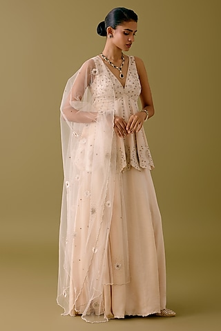Ivory Silk Satin Sharara Set by Devnaagri