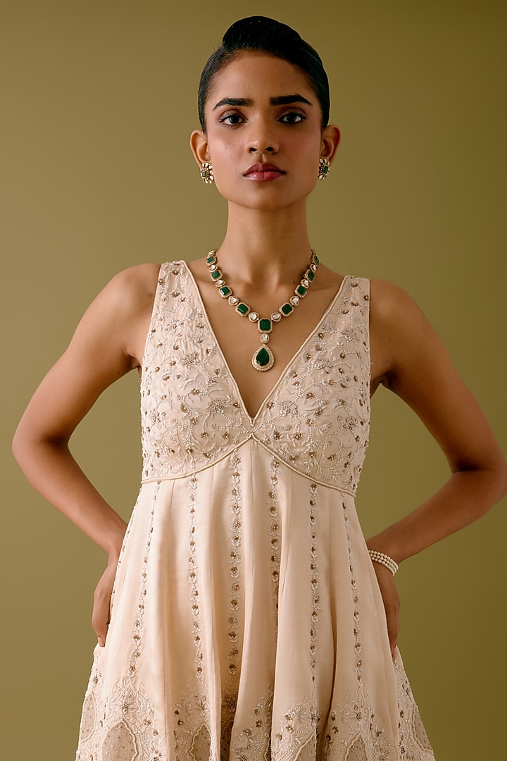 Ivory Silk Satin Bridal Sharara Set by Devnaagri at Pernia's Pop Up Shop