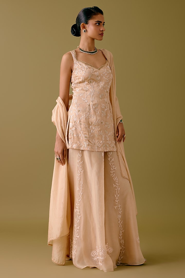 Beige Organza Sharara Set by Devnaagri at Pernia's Pop Up Shop