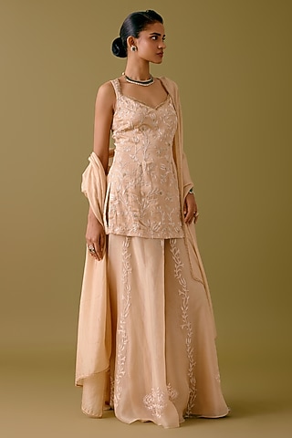 Beige Organza Sharara Set by Devnaagri