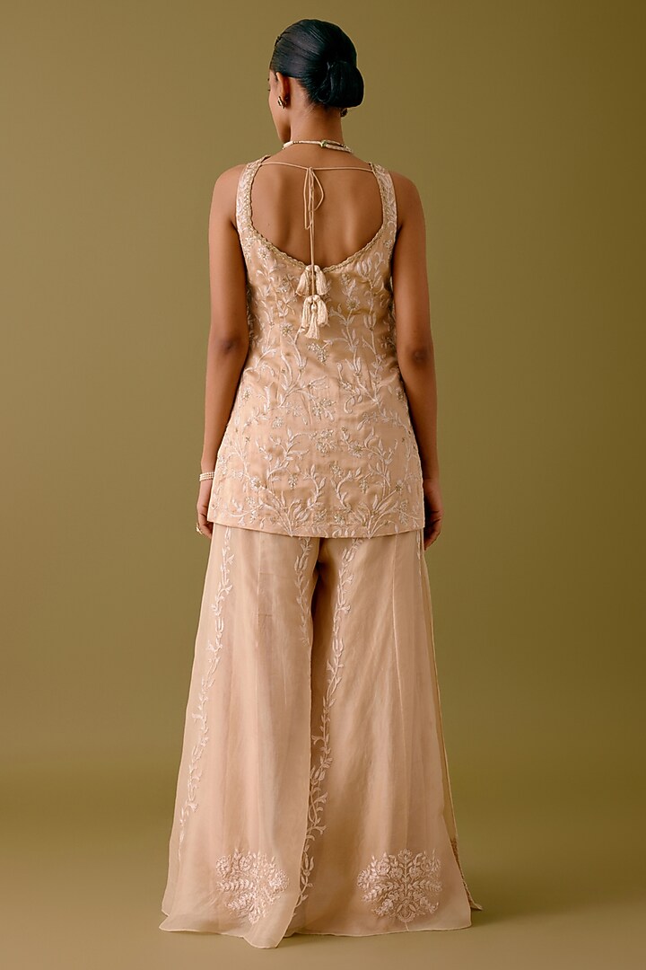 Beige Organza Wedding Sharara Set by Devnaagri at Pernia's Pop Up Shop