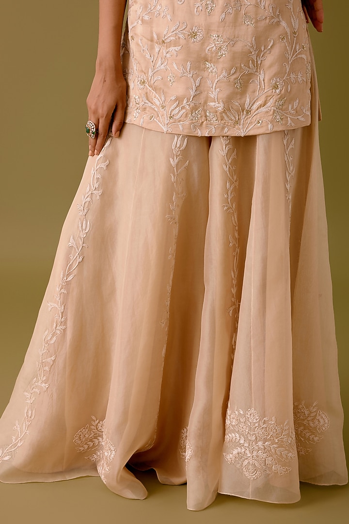Beige Organza Wedding Sharara Set by Devnaagri at Pernia's Pop Up Shop