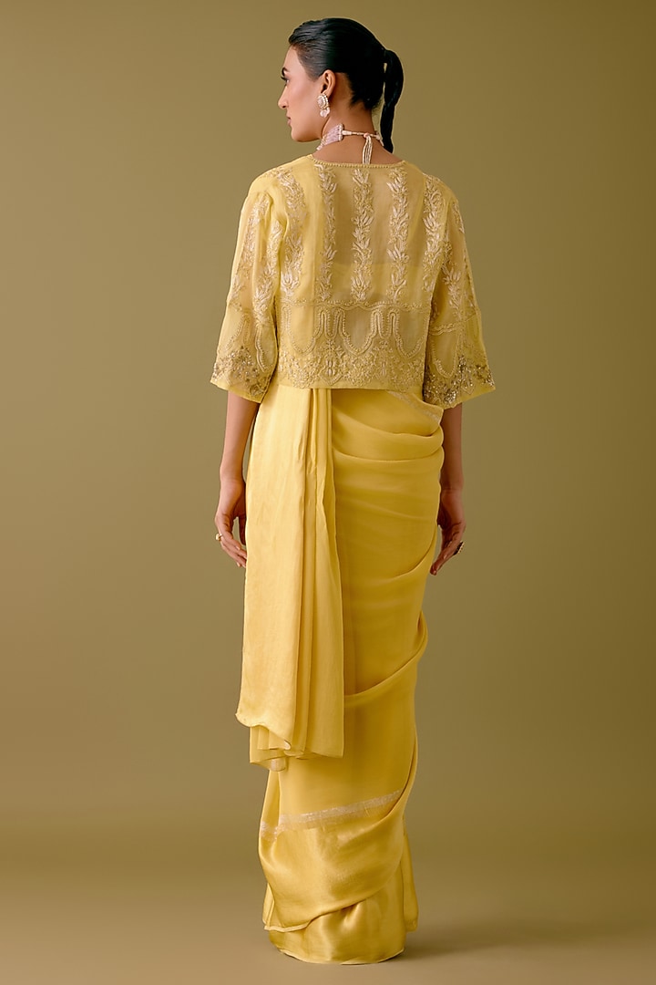 Yellow Georgette Jacket Wedding Saree Set by Devnaagri at Pernia's Pop Up Shop