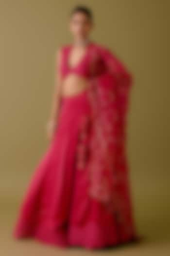 Fuchsia Pink Silk Satin Dori Embroidered Wedding Lehenga Set by Devnaagri at Pernia's Pop Up Shop