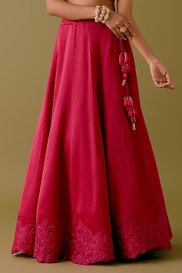 Fuchsia Pink Silk Satin Dori Embroidered Bridal Lehenga Set by Devnaagri at Pernia's Pop Up Shop