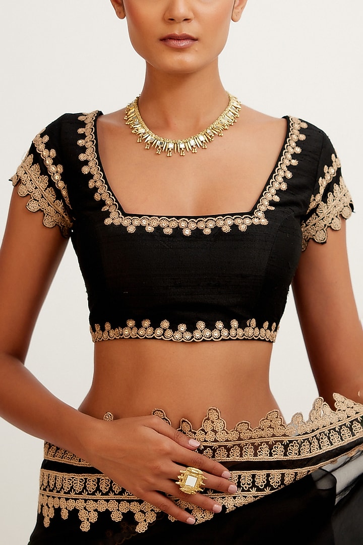 Black Organza Embroidered Wedding Saree Set by Devnaagri at Pernia's Pop Up Shop
