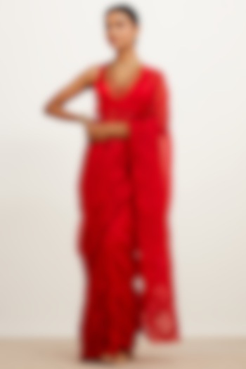 Red Embroidered Saree Set by Devnaagri