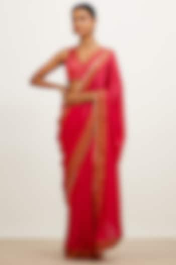 Fuchsia Pink Embroidered Saree Set by Devnaagri at Pernia's Pop Up Shop