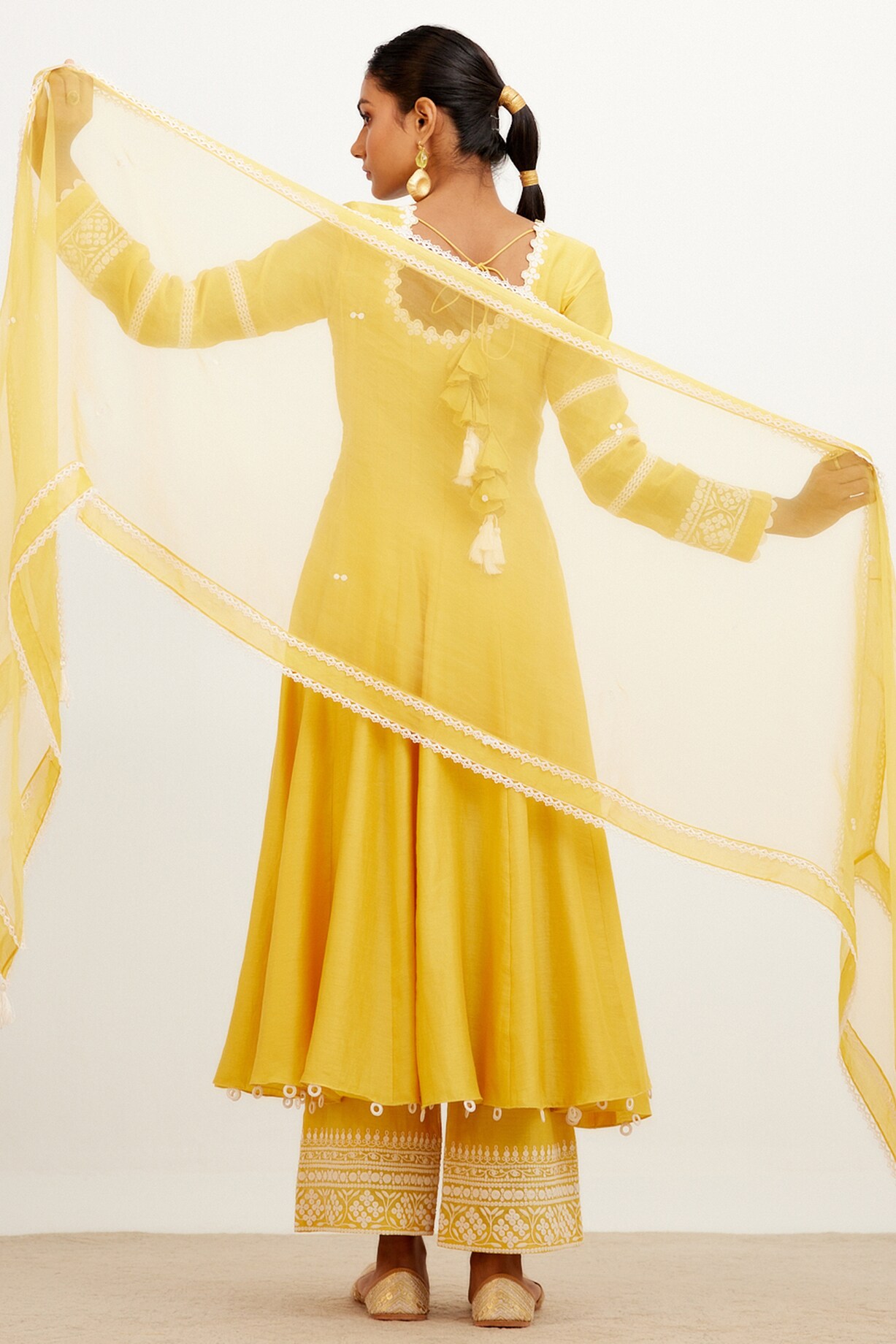 Teal Embroidered Chanderi Anarkali Set main image 1