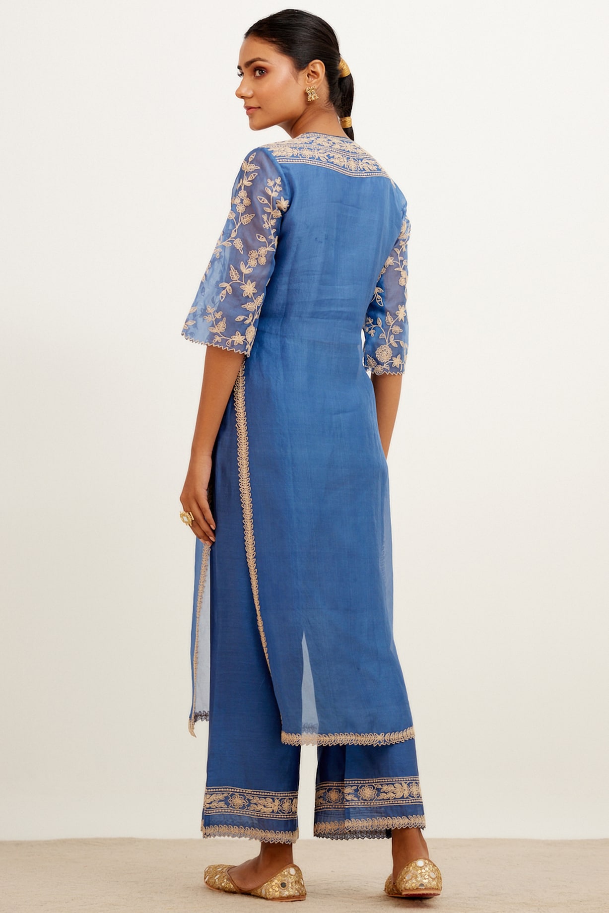 Aris Blue Chanderi Embroidered Kurta Set main image 1