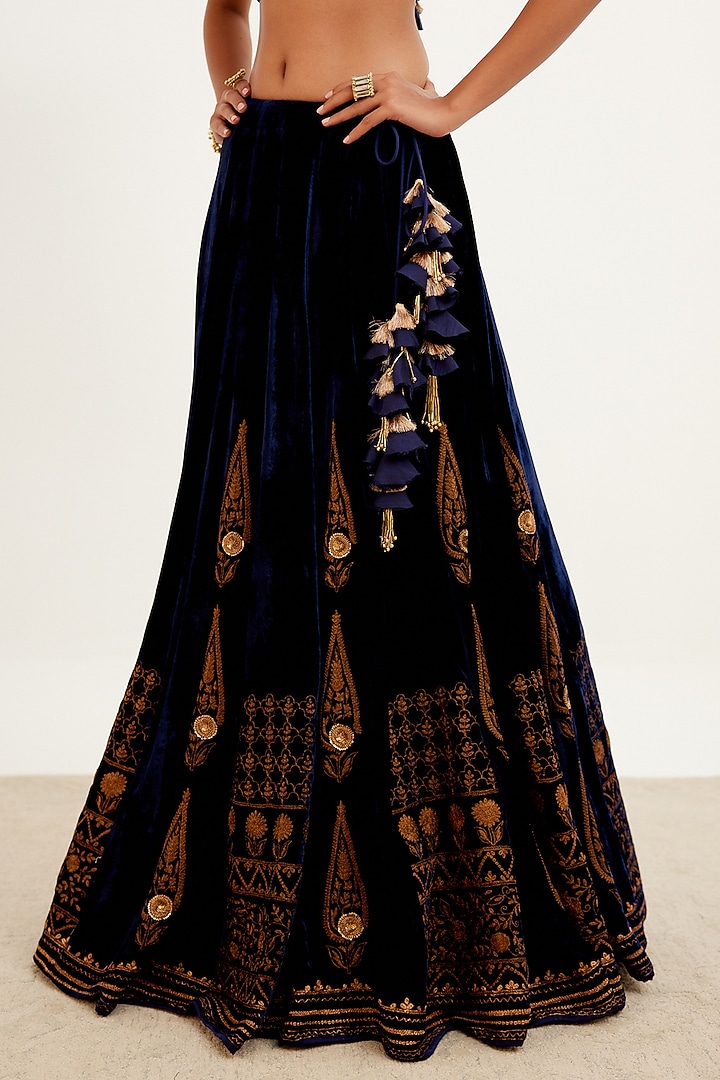 Navy Blue Embroidered Bridal Lehenga Set by Devnaagri at Pernia's Pop Up Shop
