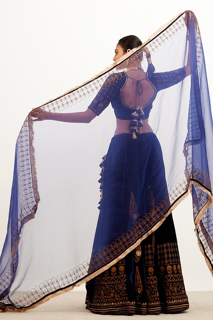 Navy Blue Embroidered Bridal Lehenga Set by Devnaagri at Pernia's Pop Up Shop