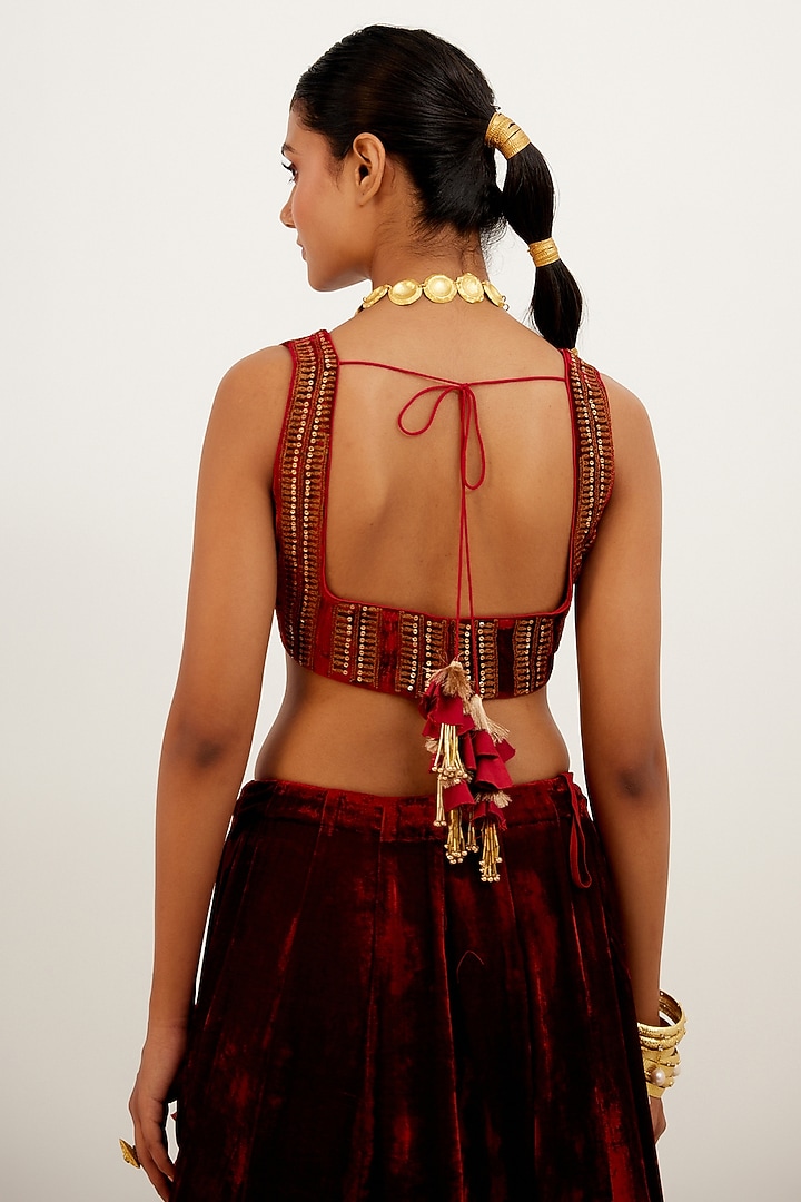 Maroon Embroidered Bridal Lehenga Set by Devnaagri at Pernia's Pop Up Shop