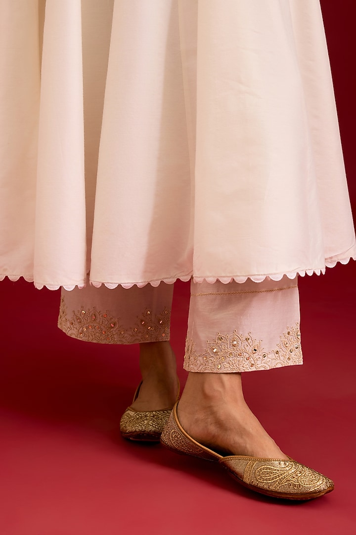 Ivory Cotton Silk Blend Dori Embroidered Wedding Anarkali Set by Devnaagri at Pernia's Pop Up Shop